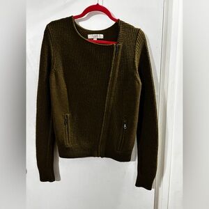Trendy, Fall Color Ann Taylor LOFT Wool Blend Textured Asymmetrical Zip Sweater